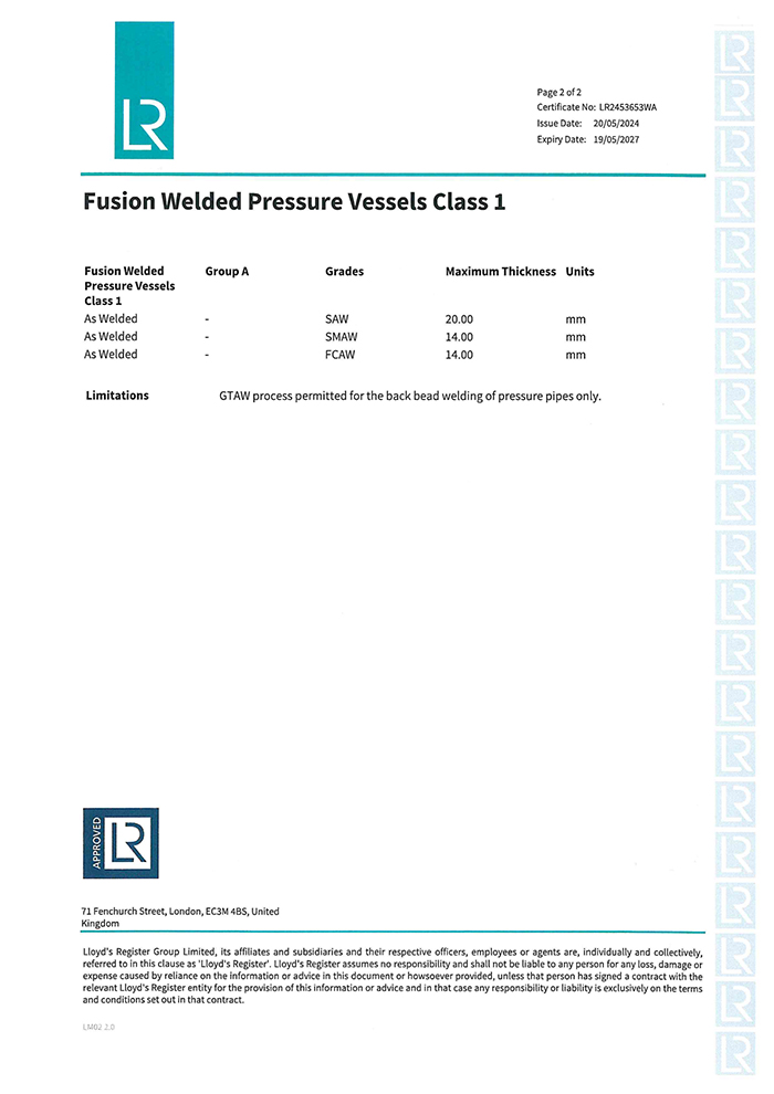 LR船級(jí)社工廠認(rèn)可證書